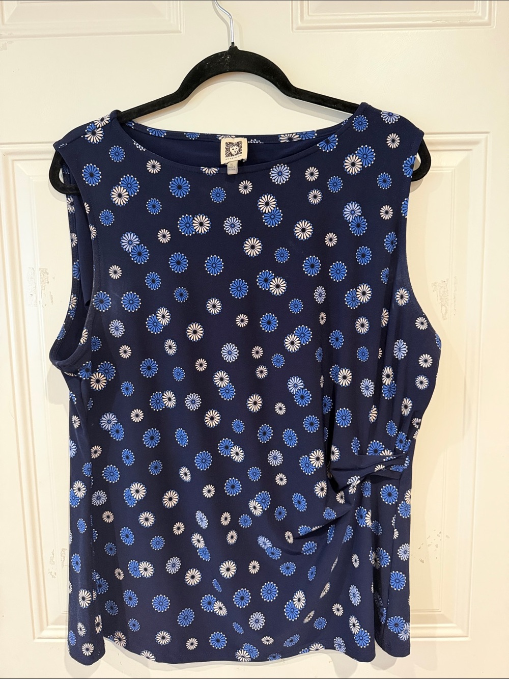 Anne Klein Navy Sleeveless Floral Dot Shell Top